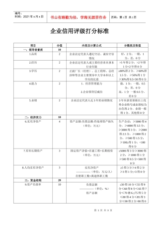 企业信用评级标准-企业信用评级打分标准