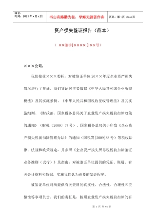资产损失鉴证报告(范本)