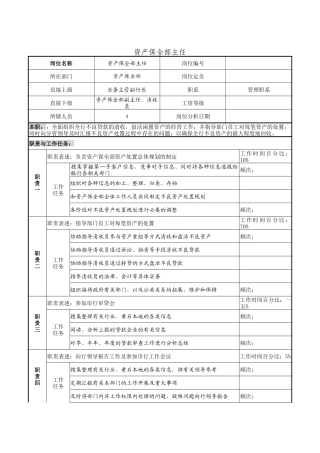 资产保全部主任岗位说明书