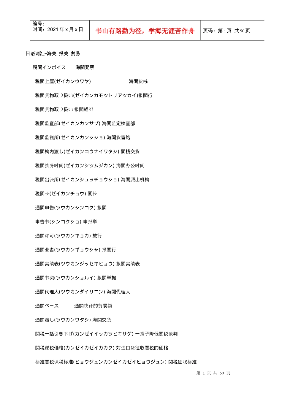 进出口报关、贸易常用日语词汇_第1页