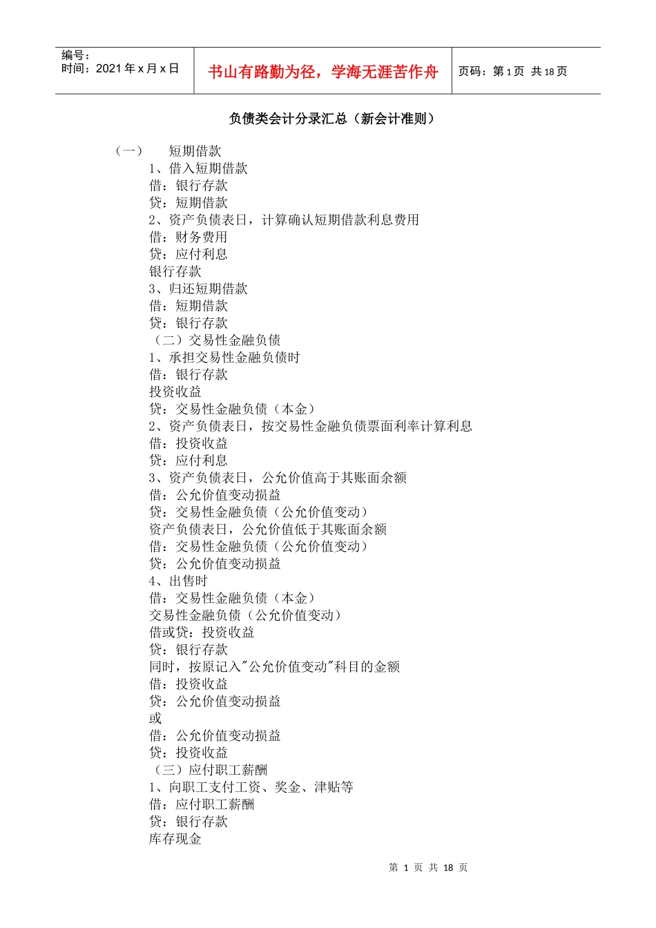 负债类会计分录汇总_第1页