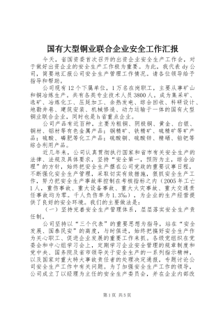 国有大型铜业联合企业安全工作汇报