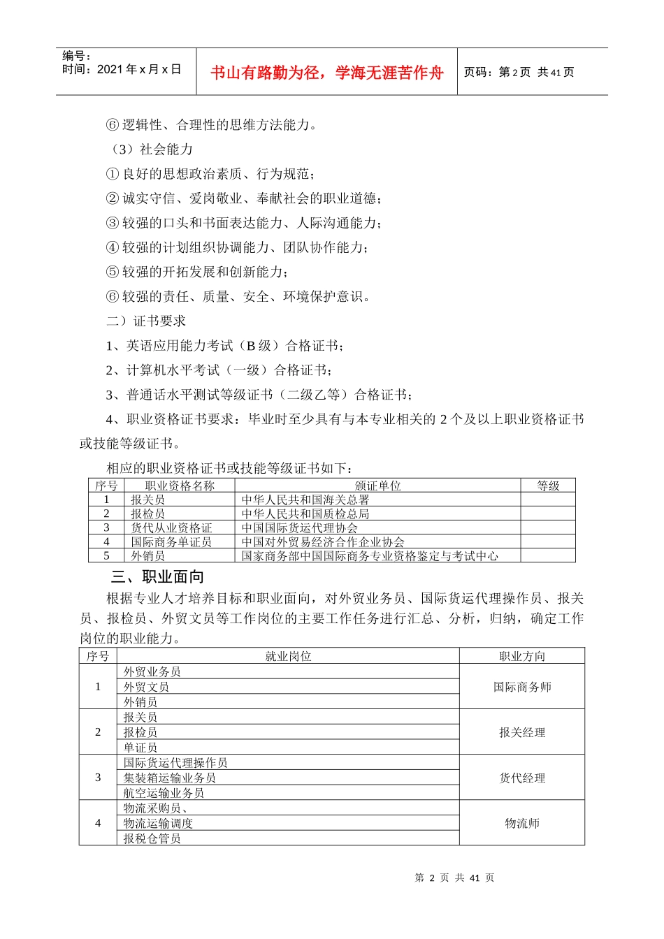 报关与国际货运专业人才培养方案_第2页