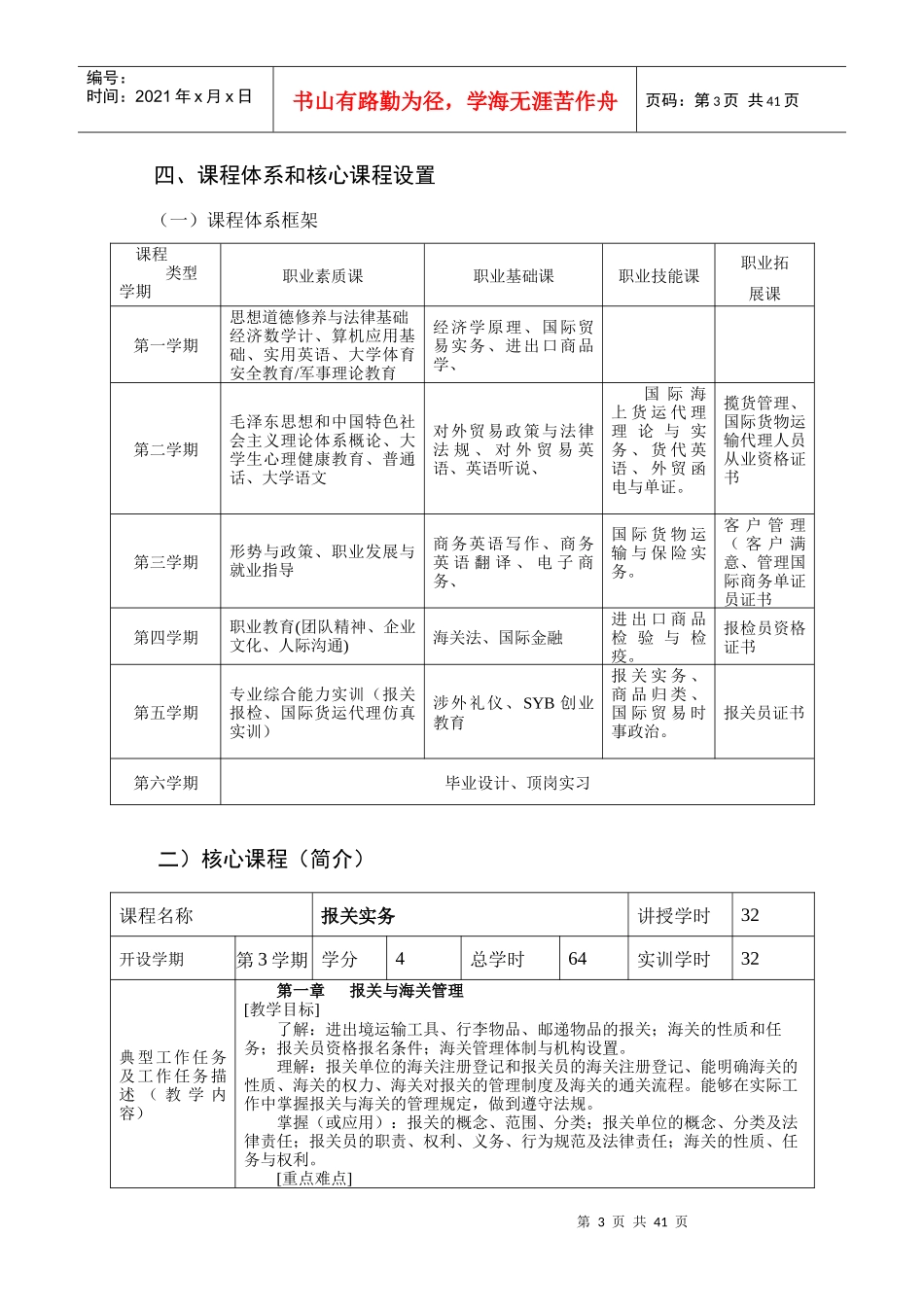 报关与国际货运专业人才培养方案_第3页