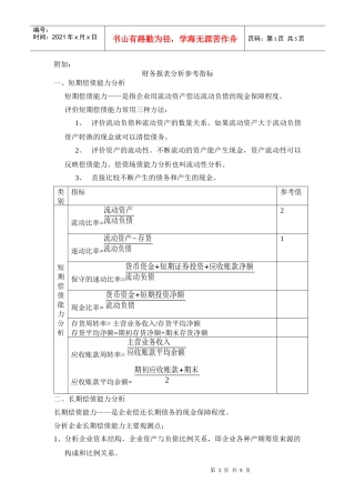 财务报表分析参考指标
