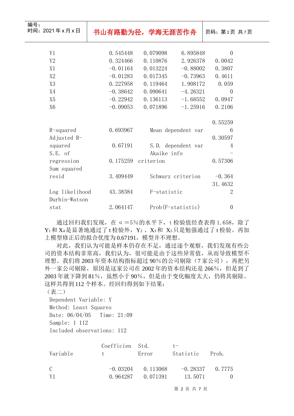计量经济学论文(eviews分析)资本结构主要影响因素的再探析_第3页