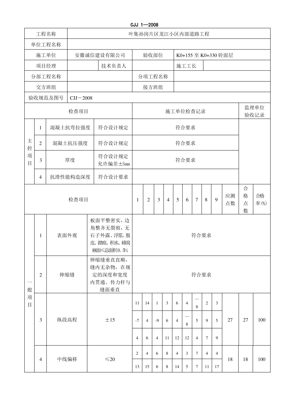 水泥混凝土面层施工检验批质量检验记录表_第3页