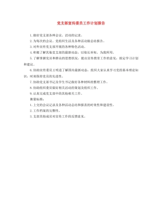 党支部宣传委员工作计划报告 