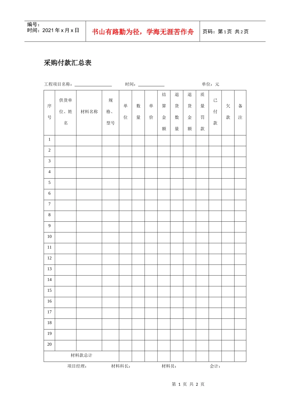 采购付款汇总表_第1页