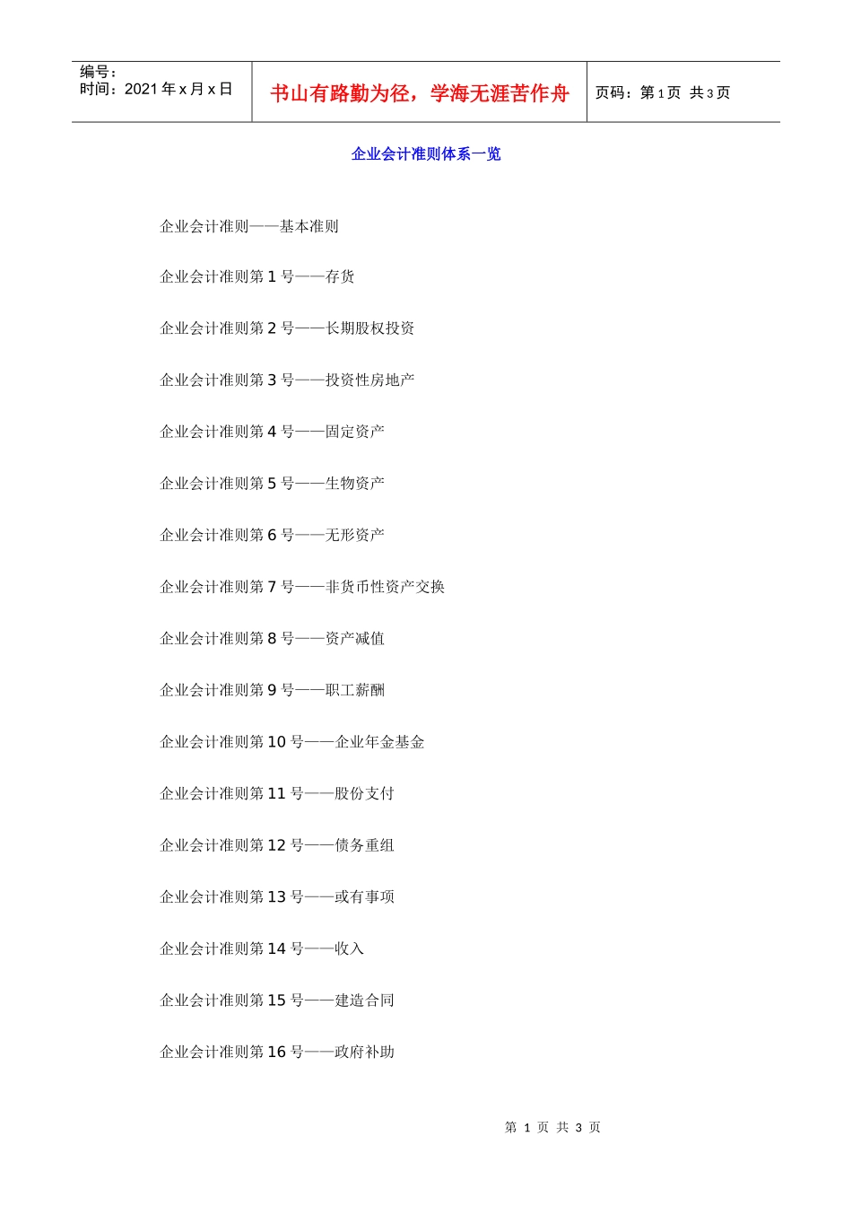index 企业会计准则体系一览_第1页