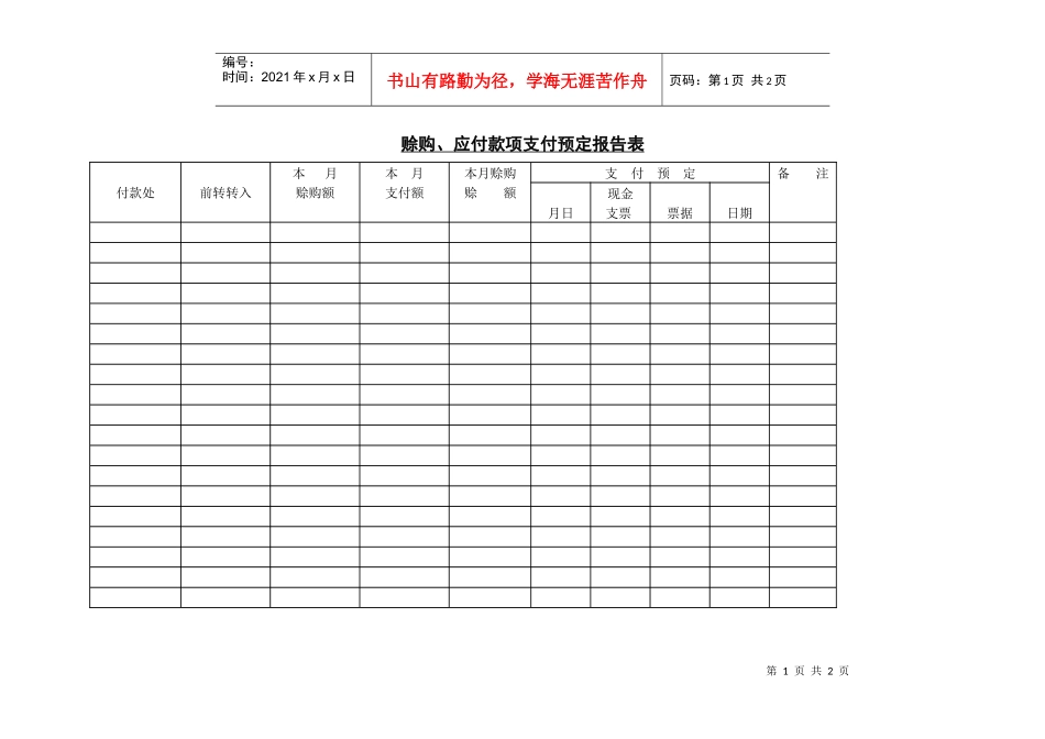 赊购应付款项支付预定报告表_第1页