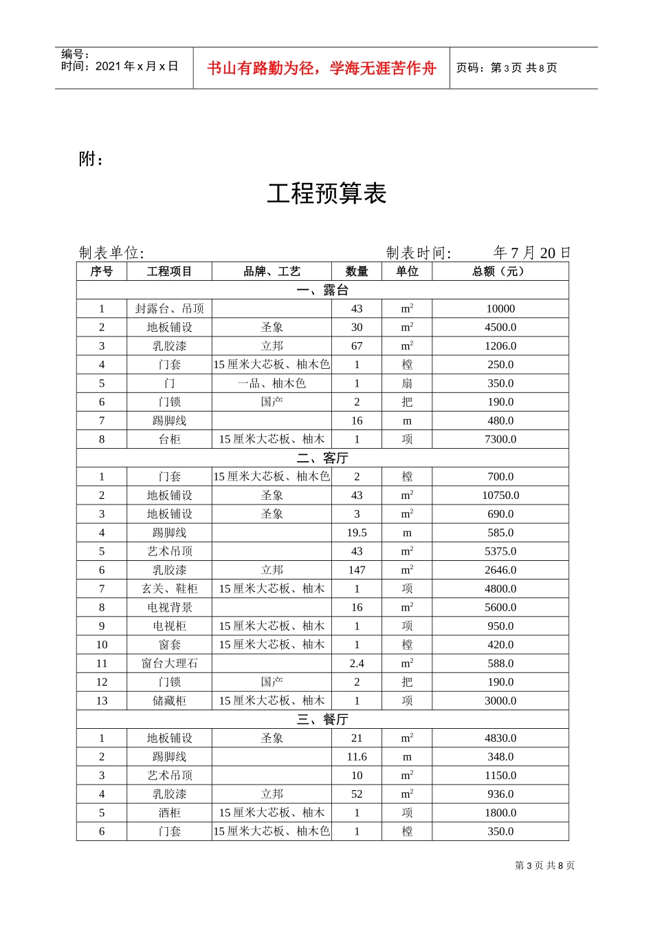 房屋装修合同及预算清单(DOC7页)_第3页