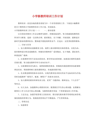 小学新教师培训工作计划 