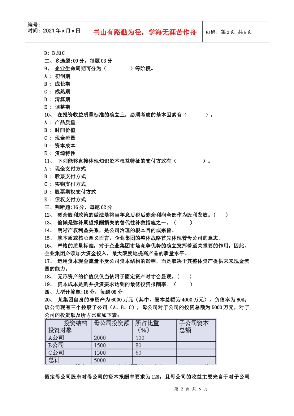 集团公司实际进行资本分配预算_第2页