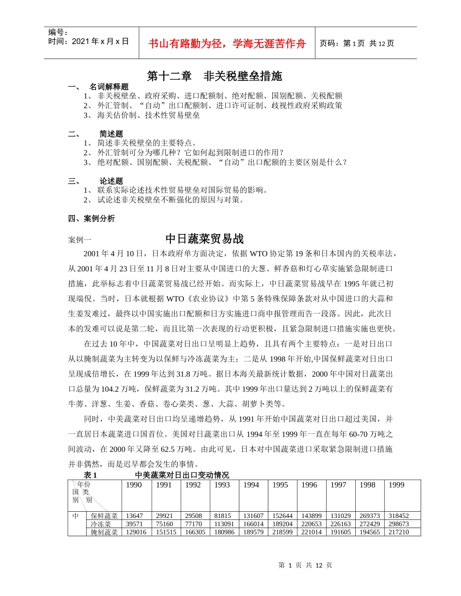 第十二章非关税壁垒措施doc-第十二章非关税壁垒措施_第1页