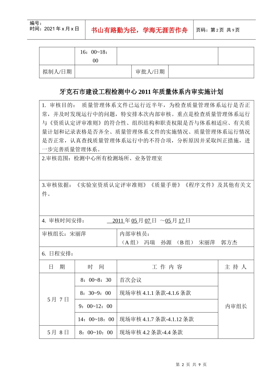 内审计划实施表_第2页