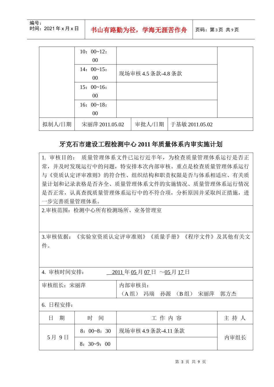 内审计划实施表_第3页
