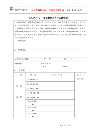 内审计划实施表