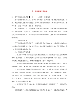 大一学年班级工作总结 
