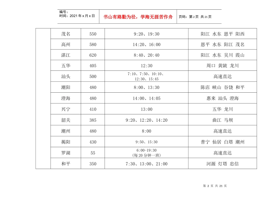 福永汽车站客运班车票价时刻公示栏_第2页