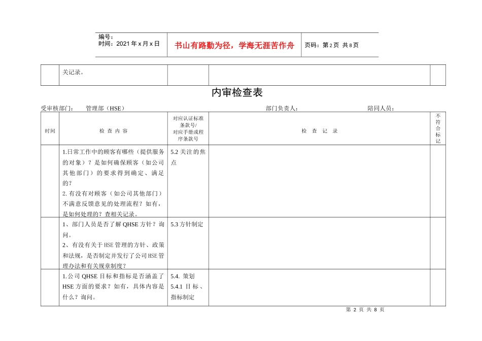 内审检查表(管理部HSE)_第2页