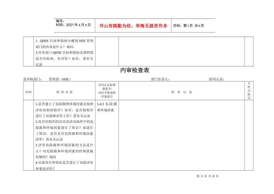 内审检查表(管理部HSE)_第3页