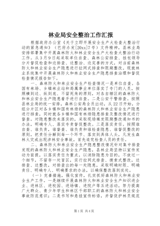 林业局安全整治工作汇报