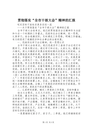 贯彻落实“全市干部大会”精神的汇报