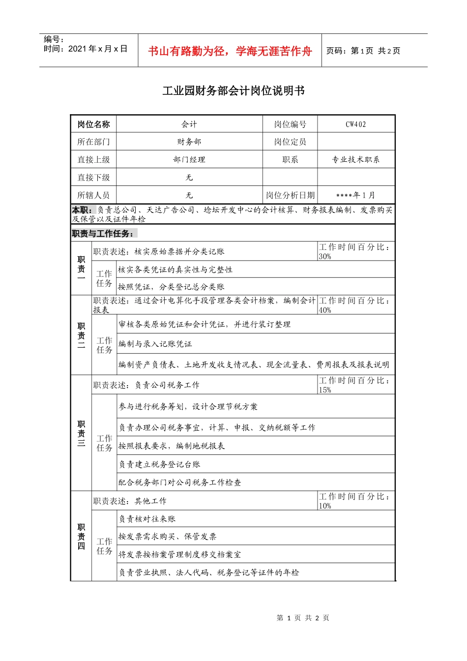 工业园财务部会计岗位说明书_第1页