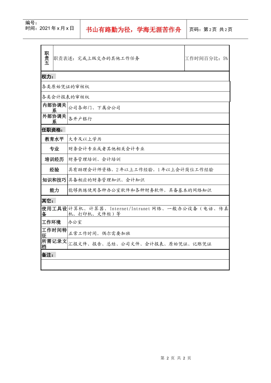 工业园财务部会计岗位说明书_第2页