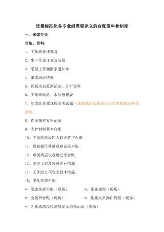 质量标准化各专业台账资料和制度