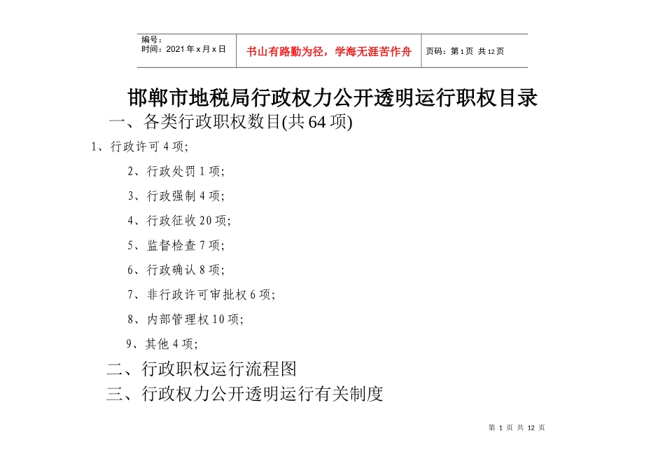 邯郸市地税局行政职权目录_第1页