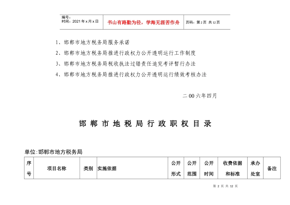 邯郸市地税局行政职权目录_第2页