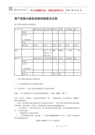 资产收购与股权收购涉税税负比较