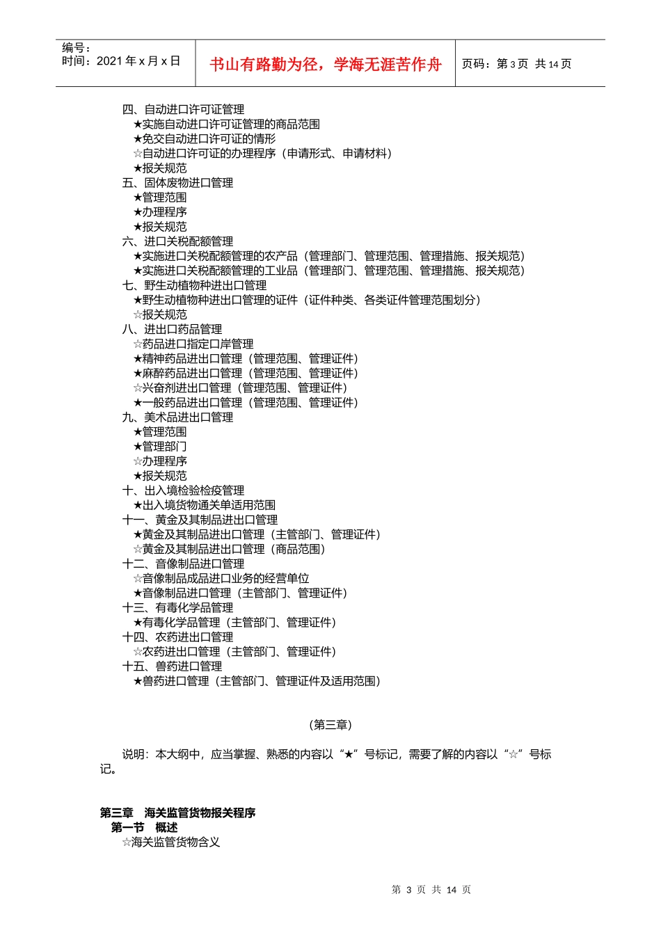 X年报关员资格全国统一考试大纲_第3页