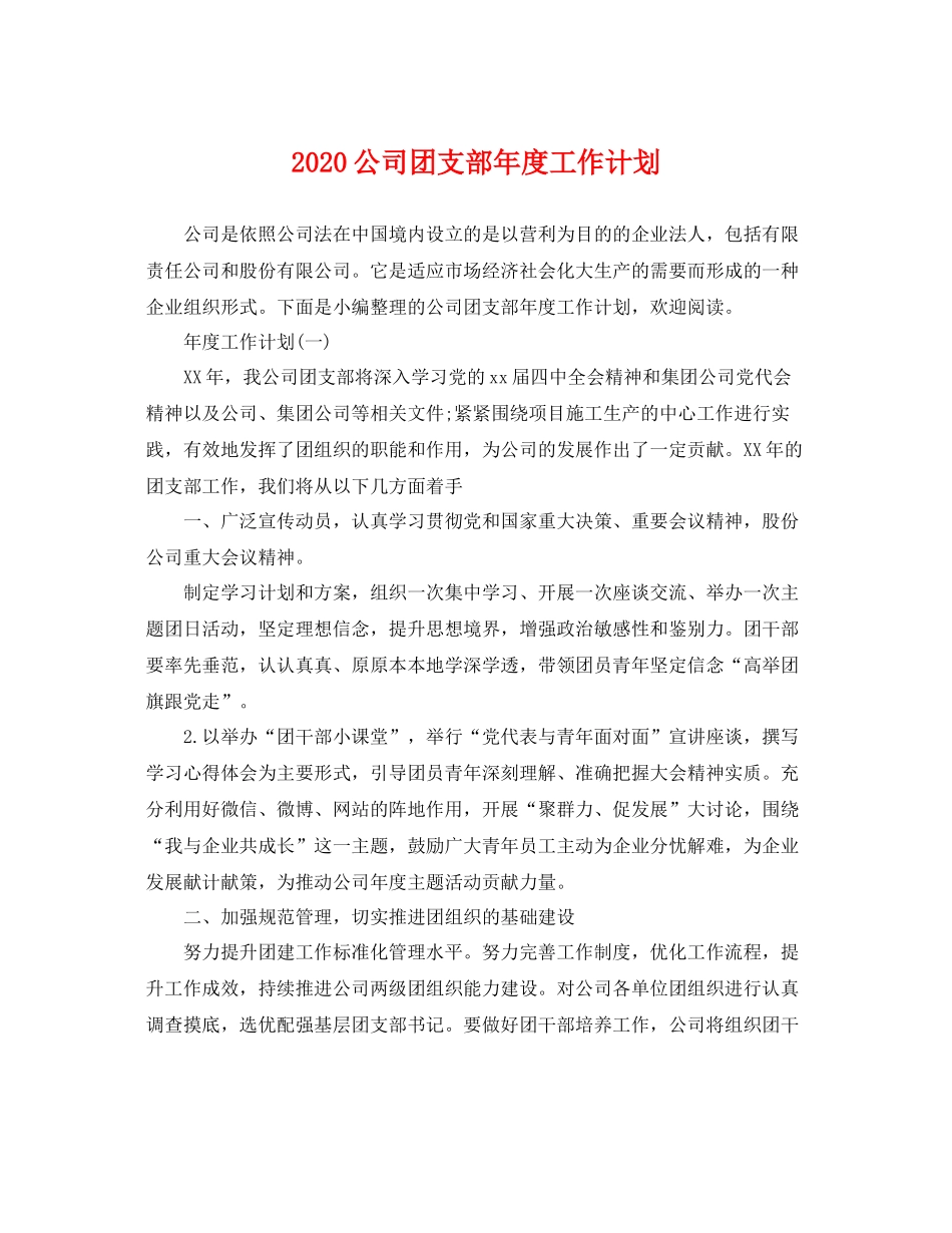 公司团支部年度工作计划 _第1页