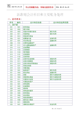 XXXX新准则会计科目和主要账务处理015088