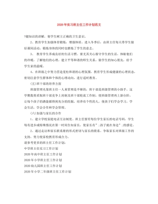 2020年实习班主任工作计划范文 