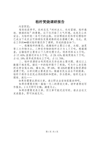 秸杆焚烧调研报告