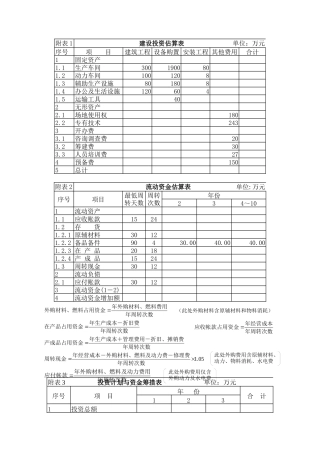 财务现金流量表与投资估算表