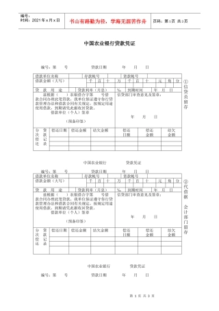 中国某银行贷款凭证