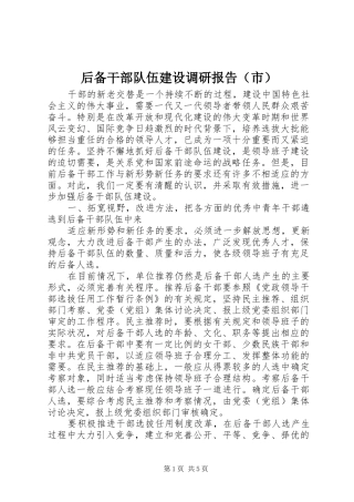 后备干部队伍建设调研报告（市）