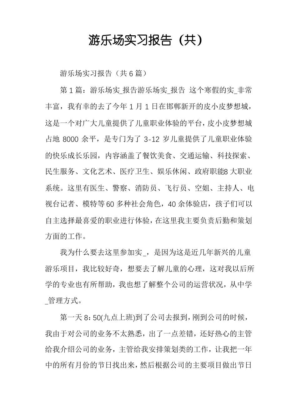 游乐场实习报告共_第1页