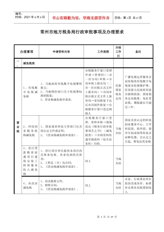 常州市地方税务局行政审批事项及办理要求