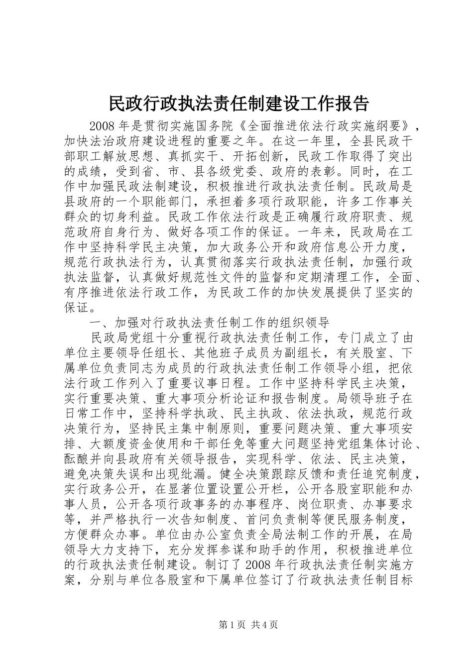 民政行政执法责任制建设工作报告_第1页