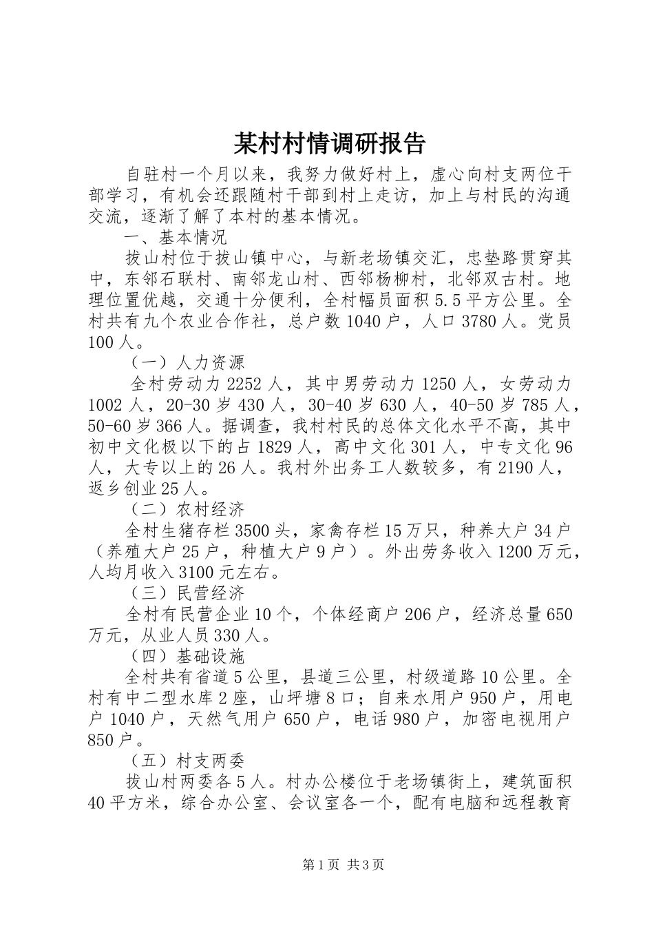 某村村情调研报告_第1页