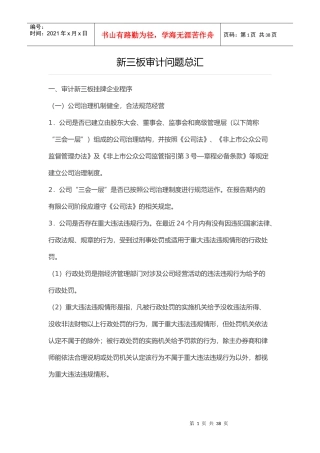 新三板审计问题总汇