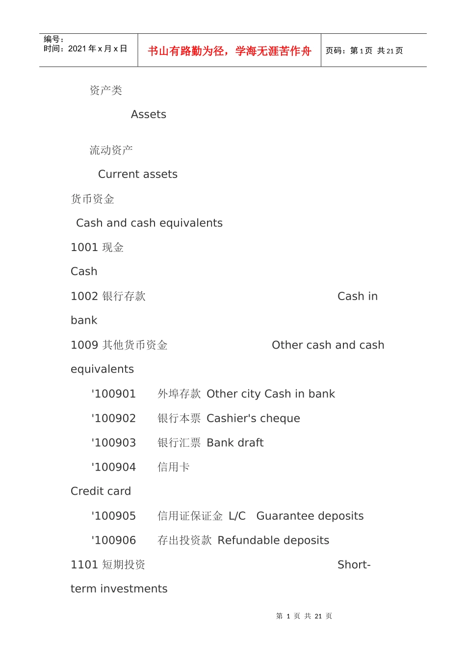 新会计准则会计科目中英文对照表_第1页