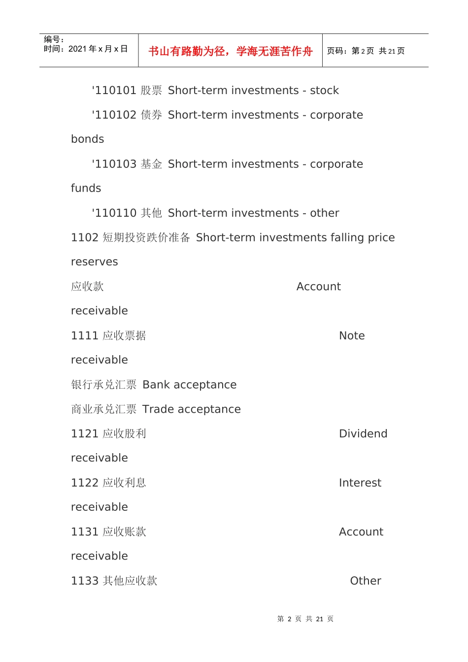 新会计准则会计科目中英文对照表_第2页