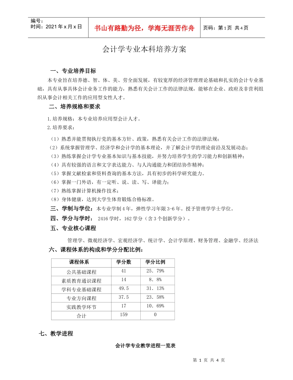 会计学专业本科培养方案_第1页